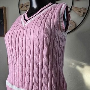 Pink Preppy Sweater Vest | Cable Knit | Size Small | Soft Girl